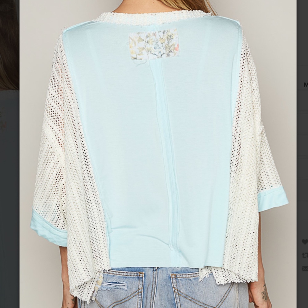 Light Blue Crochet-Detail V-Neck Women's Top - Picture 4 of 5